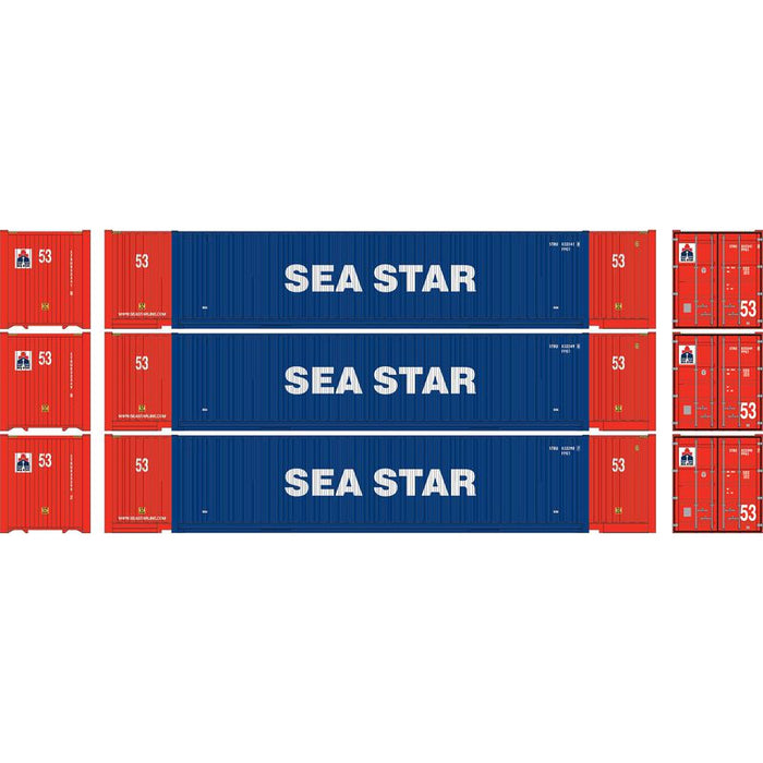 Athearn 1086 HO Scale 53' Jindo Intermodal Container Sea Star STRU 3-Pack