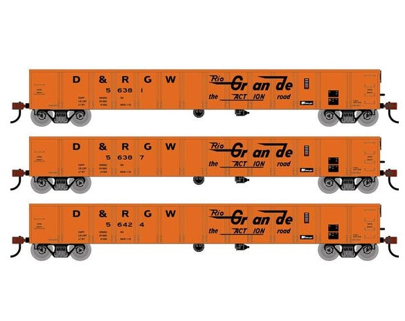 Athearn RTR 1983 HO Scale 52' Mill Gondola Rio Grande D&RGW 3-Pack ...