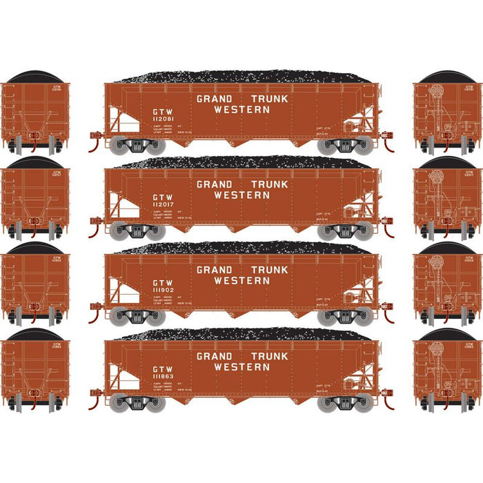 Athearn RTR 33088 HO Scale 40' Offset Coal Hopper W/Load Grand Trunk Western GTW 4-Pack #2