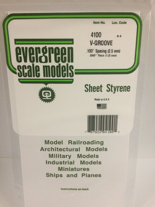 Evergreen Scale Models 4100 Styrene V-Groove .040 x 6 x 12