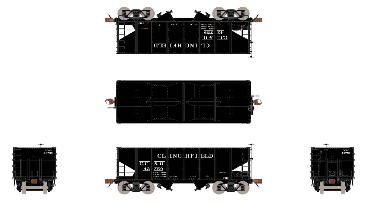 Fox Valley Models 15015 HO Scale USRA 55-Ton 2-Bay Open Hopper Clinchfield CRR/CC&O 44385