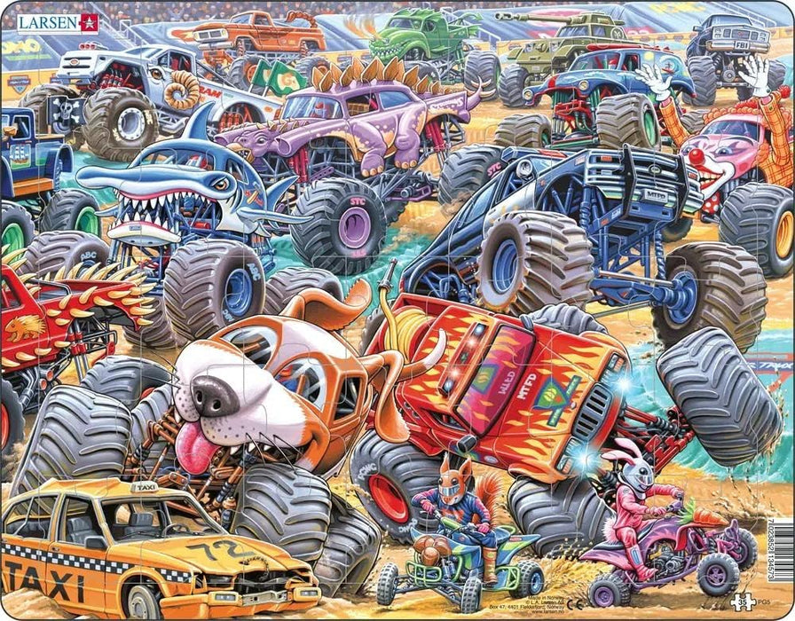 Larsen Puzzles 41-7914 Monster Truck Race Children's 35 Piece Jigsaw Puzzle