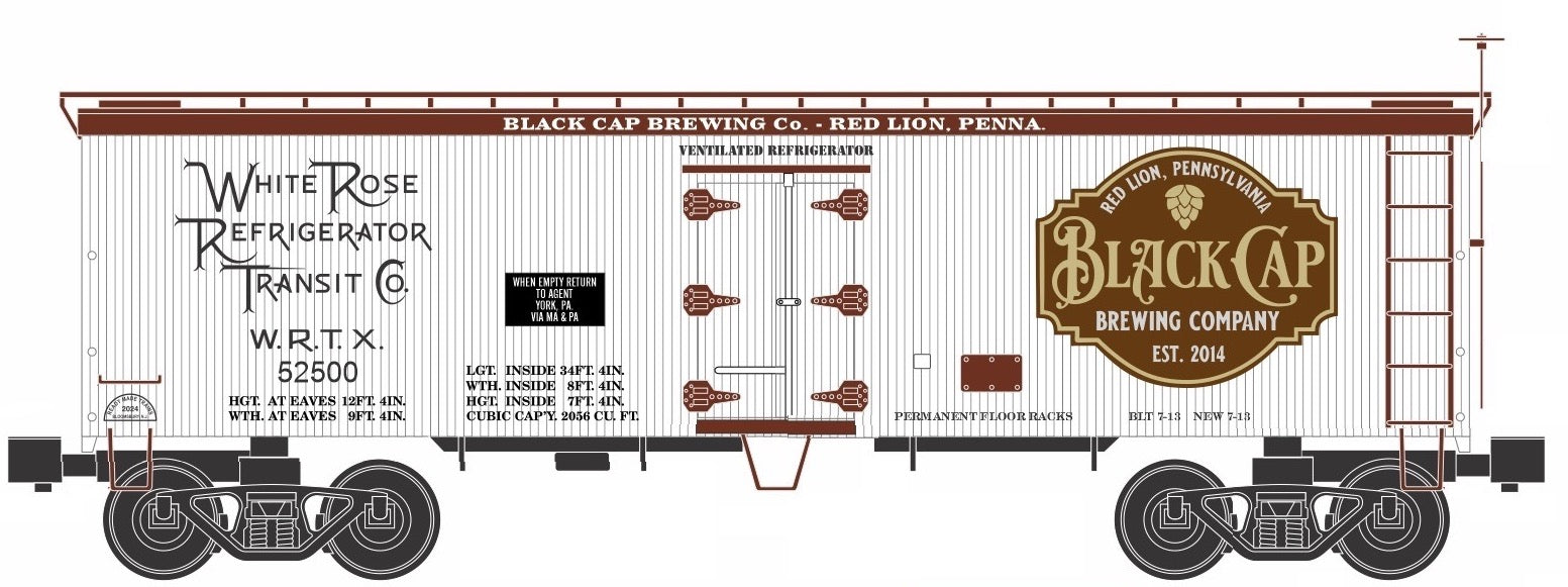 Ready Made Trains (RMT) 86199-151 O Scale 36' Wood Side Reefer Car Black Cap Brewing