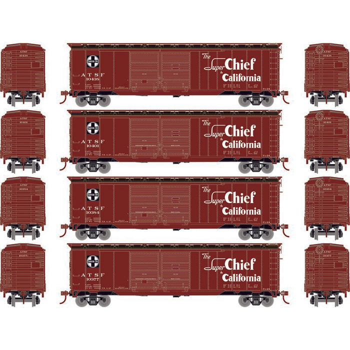 Roundhouse 1021 HO Scale 50' Double Door Boxcar Santa Fe ATSF "Super Chief" 4-Pack #1