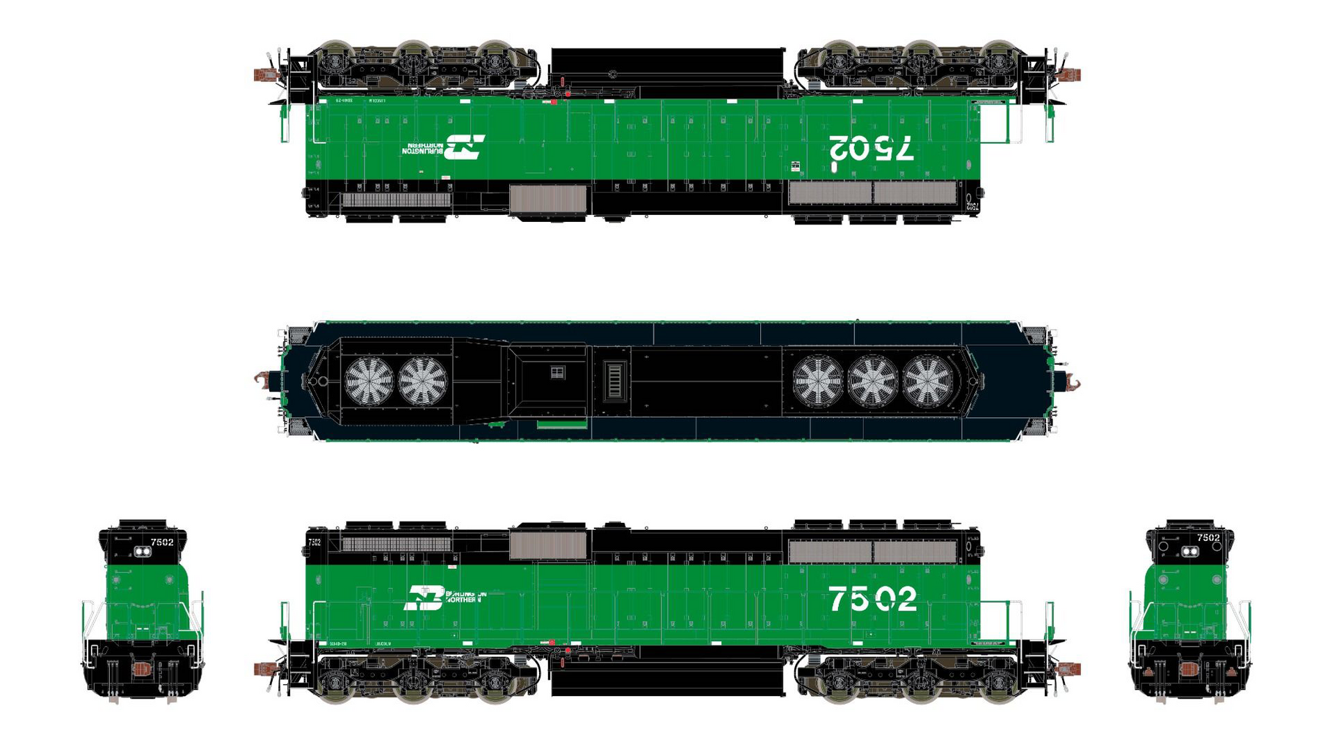 ScaleTrains Rivet 38790 HO Scale EMD SD40-2B Burlington Northern BN 75 ...