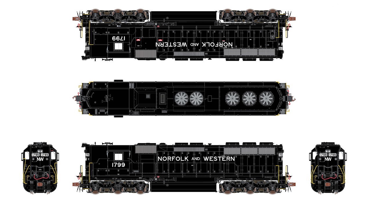 ScaleTrains Rivet 39737 HO Scale EMD SD45 Phase IIb2 High Hood Norfolk & Western N&W 1799 DCC & Sound