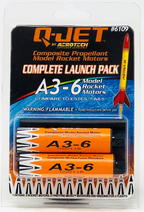 AeroTech 6109 Q-Jet Black Max Composite Model Rocket Motor - A3-6FJ 2 Pack (Ships USPS Ground)