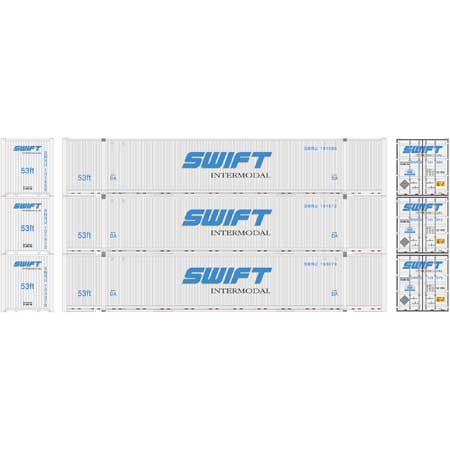 Athearn 26676 HO Scale 53' Jindo Intermodal Container Swift SWRU 3-Pack