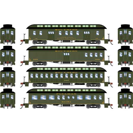 Athearn 84859 HO Scale Overland Passenger Car 4 Pack Southern Railway