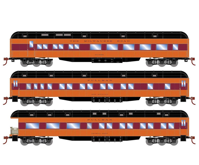 Athearn RTR 88233 HO Scale Heavyweight Passenger 3 Car Set Milwaukee Road MILW