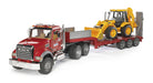 Bruder 02813 MACK Granite Semi Truck with Lowboy Trailer and JCB Backhoe