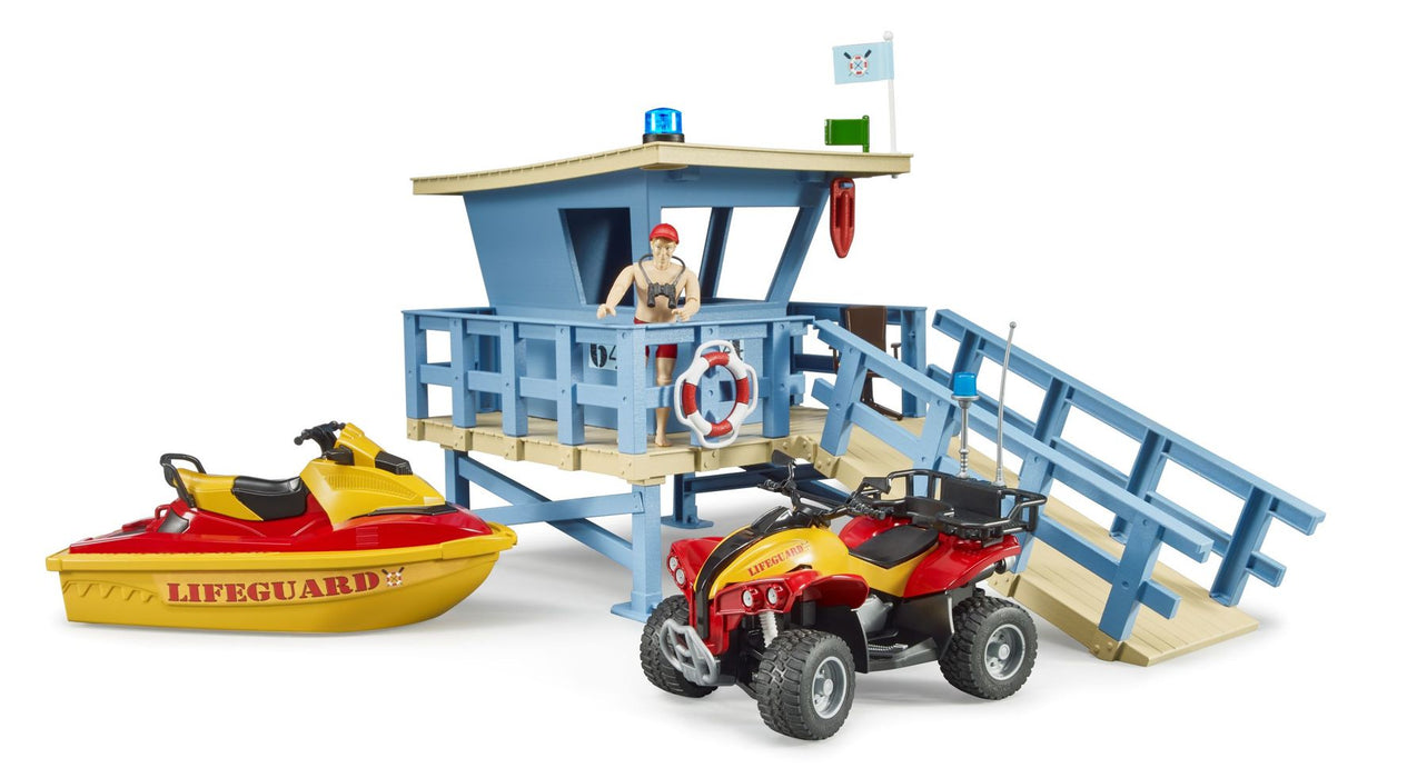 Bruder 62780 Bworld Lifeguard Station Playset with ATV Quad and Jet Ski