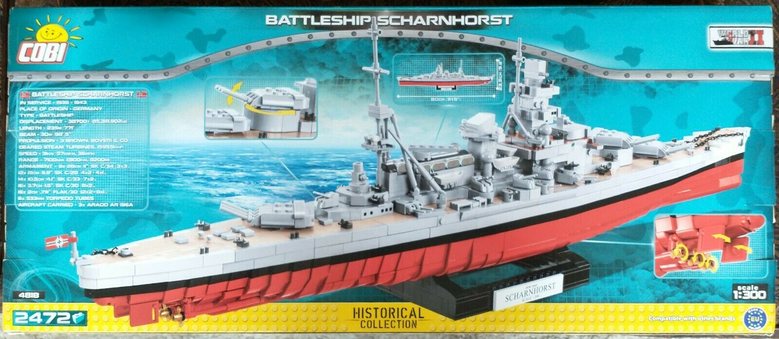 COBI 4818 1/300 WWII Battleship Scharnhorst (2472 Pieces) - NOS — White ...