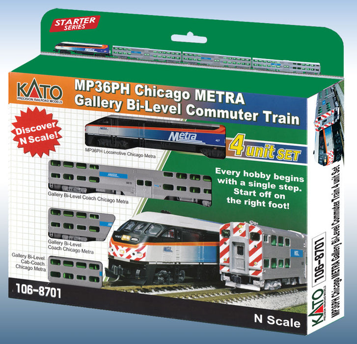 Kato 106-8701DCC N Scale Metra MP36 and 3 Car Train Set with DCC (NO Track or Power)