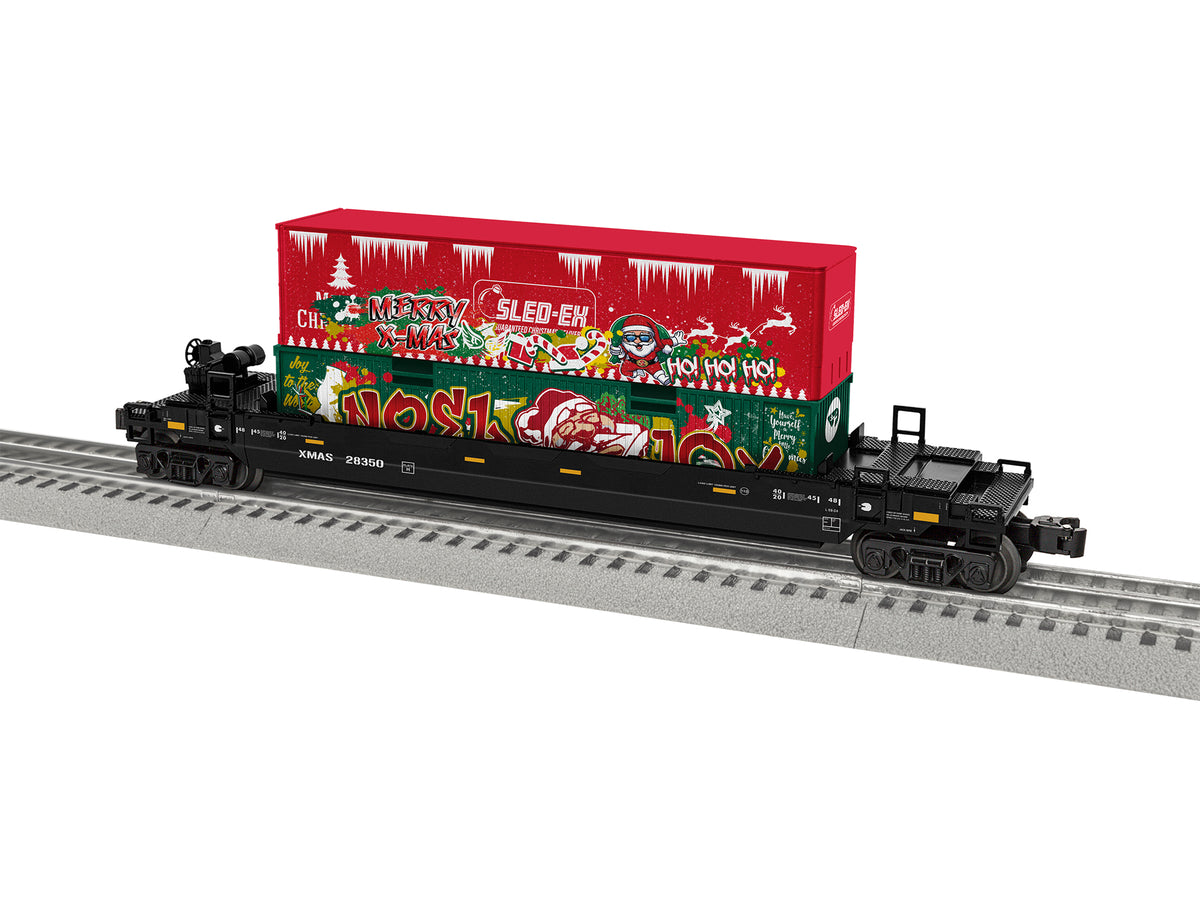 Lionel 2328350 O Gauge Christmas Graffiti Maxi Stack Well Car with