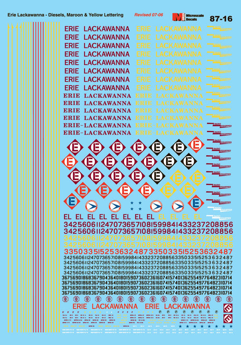 Microscale 87-16 Erie Lackawanna Pa, E, and F Unit Diesel Nose Decals