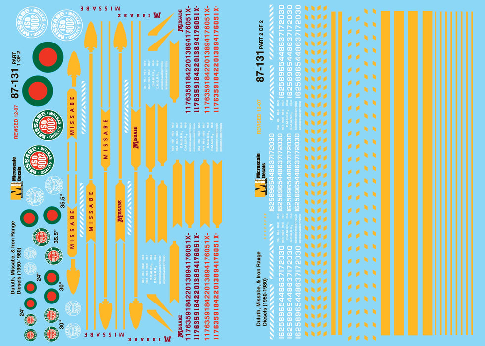 Microscale Decals 87-131 HO Scale DM&IR Missabe Hood Diesels