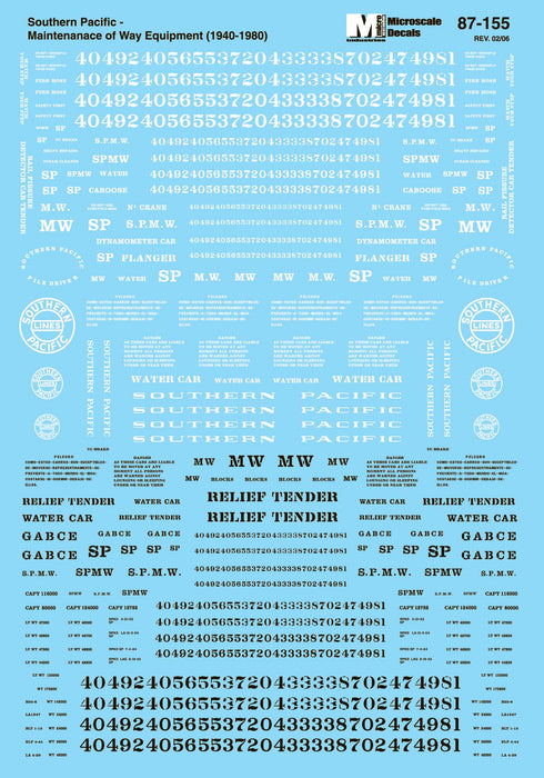 Microscale Decals 87-155 HO Scale Southern Pacific SP Maintenance of Way Equipment