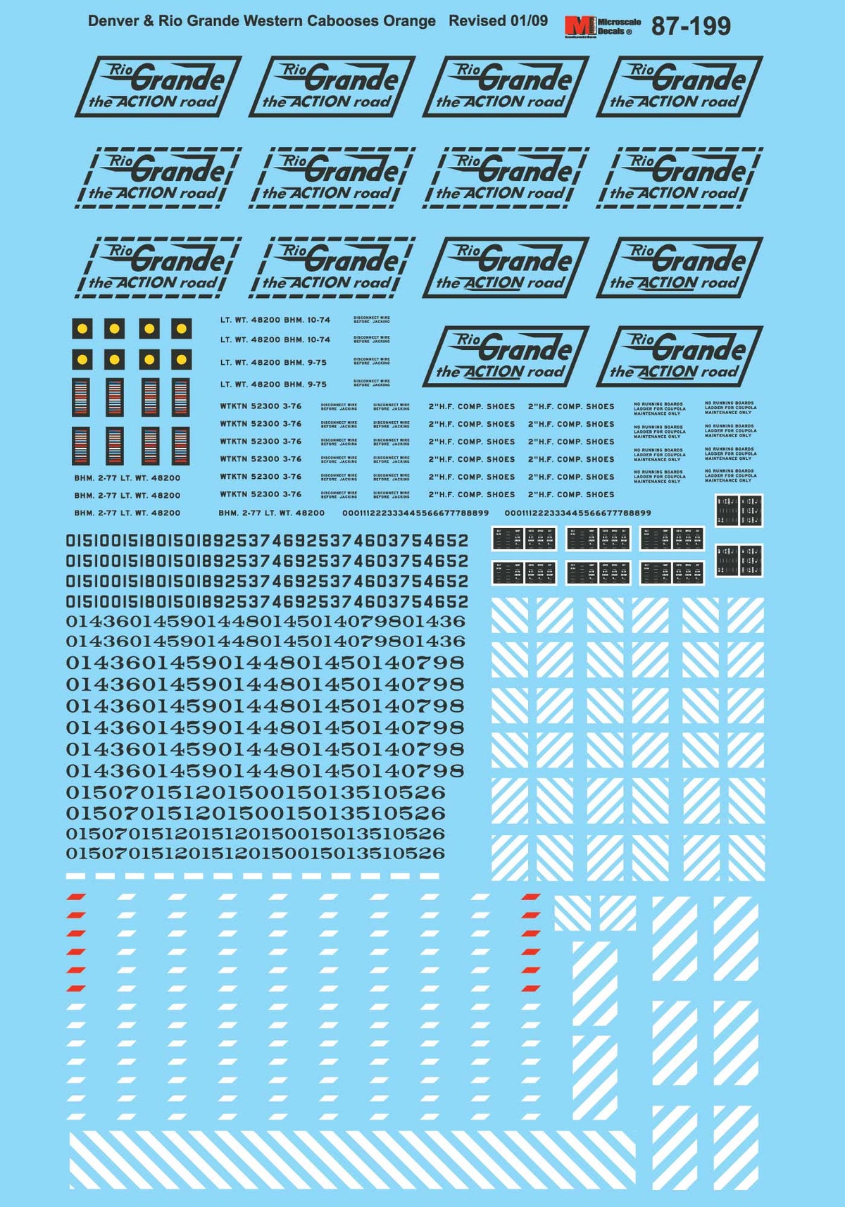 Microscale Decals 87-199 Ho Scale Rio Grande D&rgw Cabooses (1972-1991 