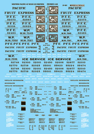 Microscale Decals 87-491 HO Scale Pacific Fruit Express & Western Pacific Reefers 1924+