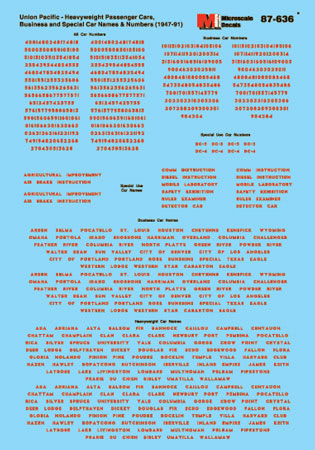 Microscale Decals 87-636 HO Scale Union Pacific Heavyweight Passenger Cars (1947-1991)
