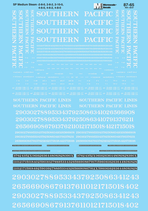 Microscale Decals 87-65 HO Scale Southern Pacific Medium Steam Locomotives