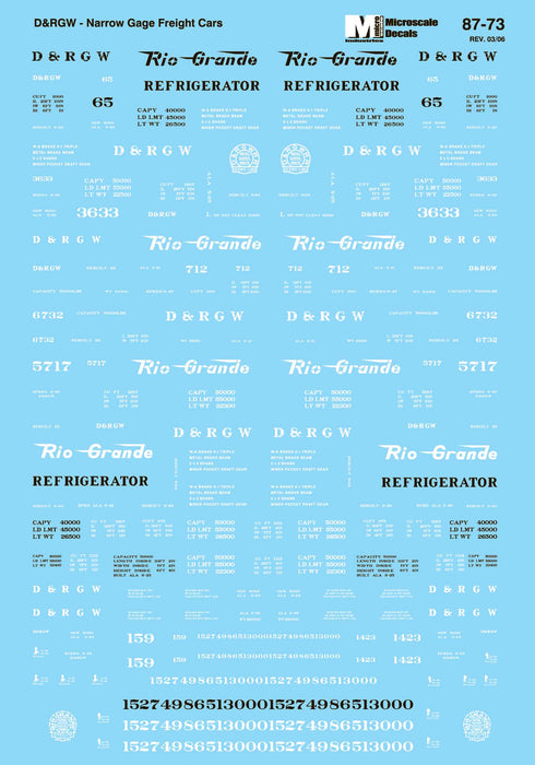 Microscale Decals 87-73 HOn3 Scale Narrow Gauge Rio Grande Freight Cars 1930+