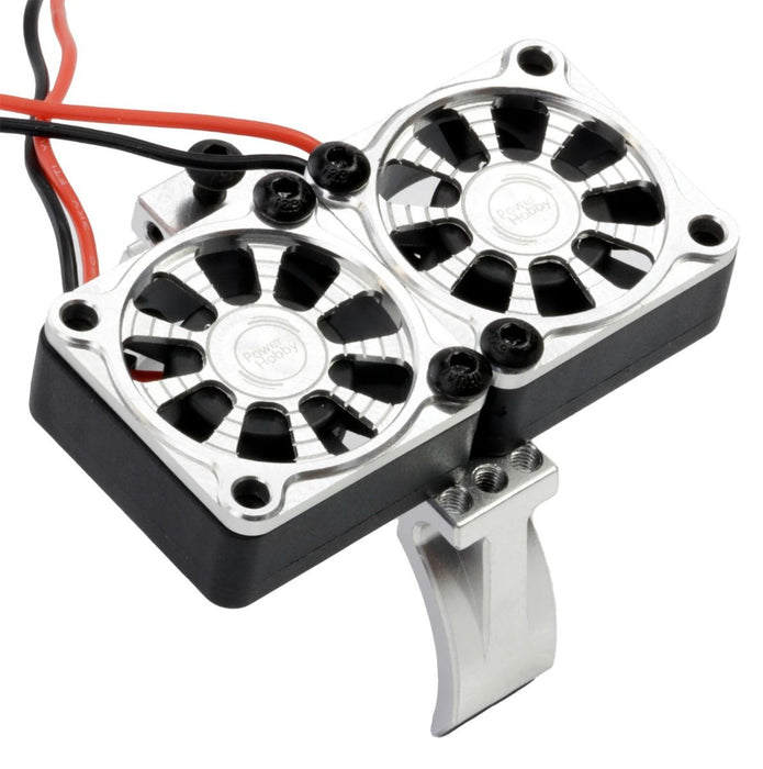 Powerhobby PH1297 Silver 1/10 Aluminum Heatsink Mount with 30mm Twin Turbo Cooling Fans