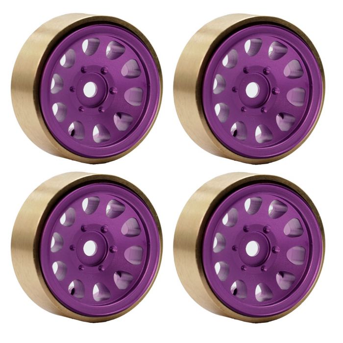Powerhobby SCX24113 Purple Z5 Aluminum 1.0" Rock Crawler Wheels with Brass Rings 4 Pack
