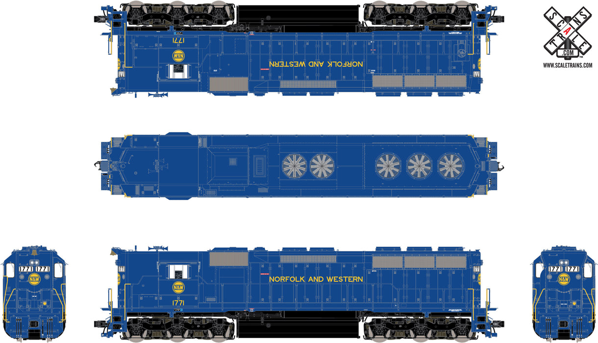 ScaleTrains Rivet 32448 HO Scale EMD SD45 Norfolk & Western "Pevler Blue" N&W 1812