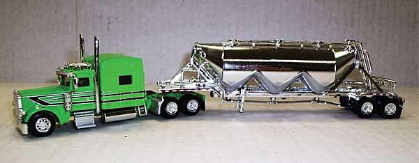 Trucks n Stuff SPEC019 Lime Green/Black 389 Peterbilt with Chrome Pneumatic Bulk Trailer