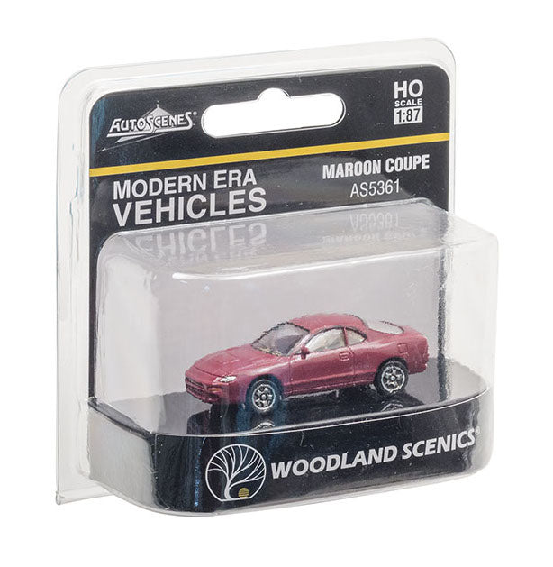 Woodland Scenics AS5361 HO Scale AutoScenes Modern Era Vehicles Maroon Coupe