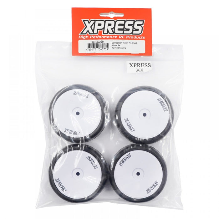 XPRESS 40229 Competition 36X V4 Pre-Glued Wheel Set for 1/10 Touring Car